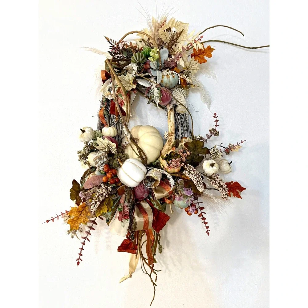 Luxury Fall Wreath Pave Oyster Gold Leaf